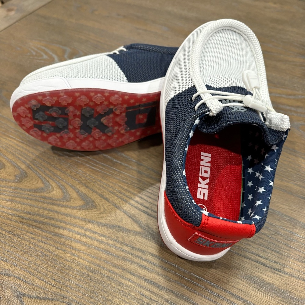 Women's Navy/White/Red Athletic Slip-On Golf shoes.